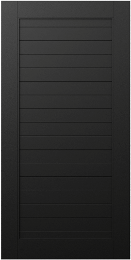 Duco entry door in black  - with horizontal panels top to bottom of the door