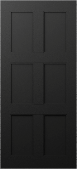 Duco entry door in black with a pressed paneled design