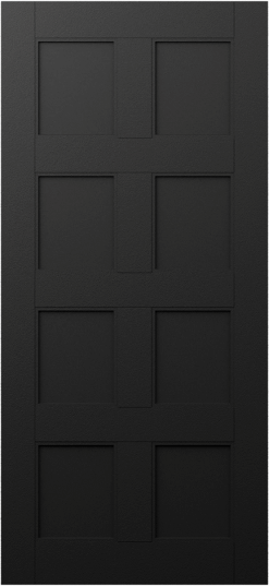 Duco entry door in black with a pressed paneled design