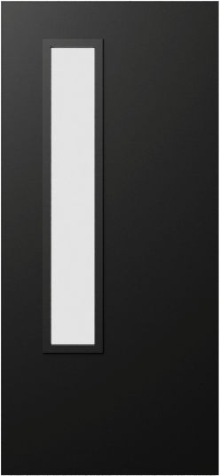 Duco entry door in black with a two thirds size vertical side panel on the left hand side of the door
