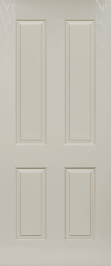 Duco entry door in grey with two inset vertical panels top half and two inset vertical panels on the bottom half