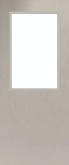 Duco entry door in grey with one full panel in the top half of the door