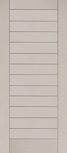 Duco entry door in grey  - with horizontal panels top to bottom of the door