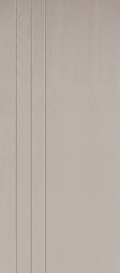 Duco entry door in grey - with 3 full length vertical lines patterned on the left hand side 