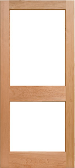 Duco entry door in a wood finish with opaque panels on both the top and bottom