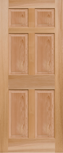 Duco entry door in a wood finish with a paneled design