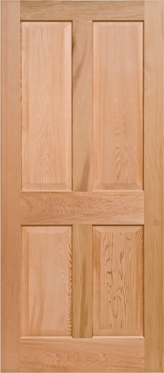 Duco entry door in wood with two inset vertical panels top half and two inset vertical panels on the bottom half